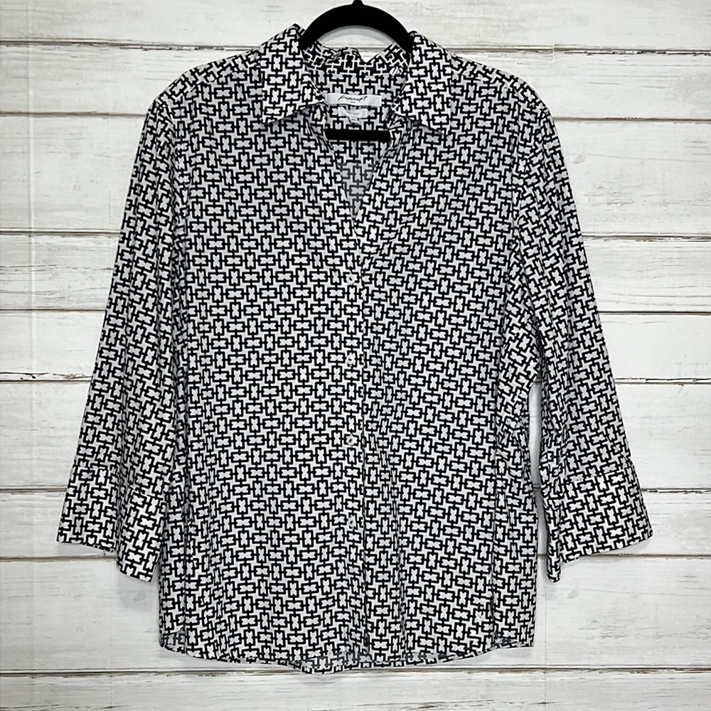 Foxcroft NYC Black White Pattern Button Down Size XXL
